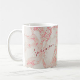 Caneca De Café Girly Pink Marbled Linda Marble Custom Name