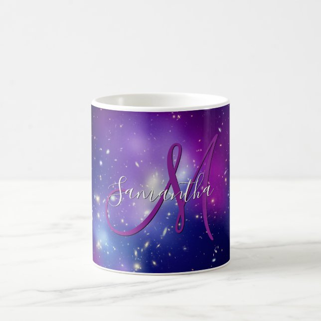 Caneca De Café Girly Purple Celestial Photo Monograma (Centro)