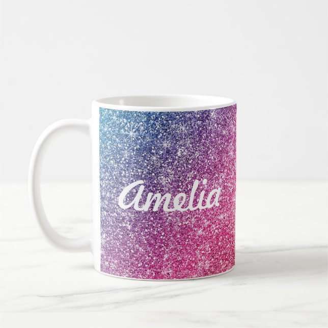 Caneca De Café Girly Rainbow Glitter Monographic Name (Esquerda)