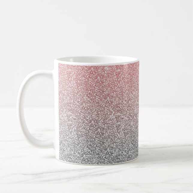 Caneca De Café Girly Rosa Dourada Silver Glitter Design (Esquerda)
