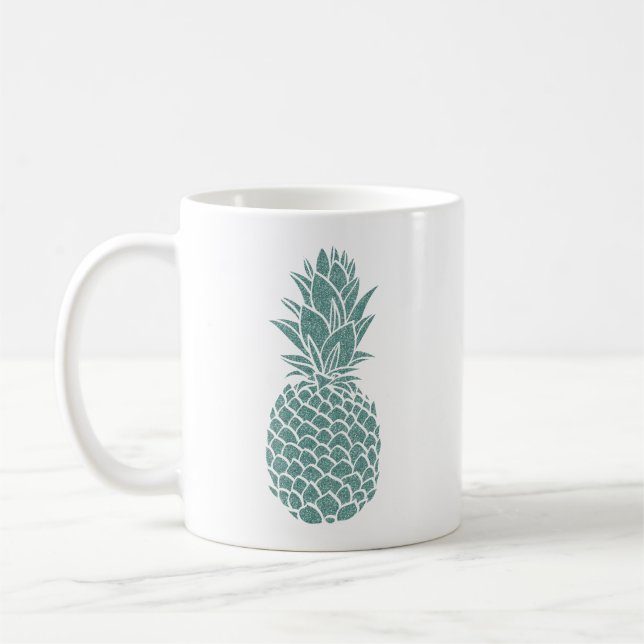 Caneca De Café Girly Teal Glitter Pineapple Sparkle (Esquerda)