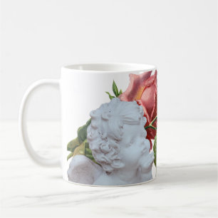 Caneca De Café Girly White Angel Statue Mug Pink Vintage Flowers
