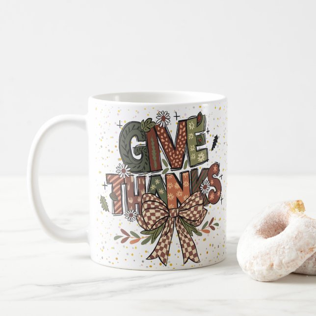 Caneca De Café Give Thanks Patchwork Bow (Com Donut)