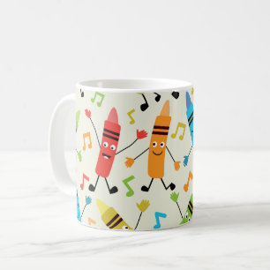 Caneca De Café Giz Crayons Dançantes Divertidos Com Notas Musicai