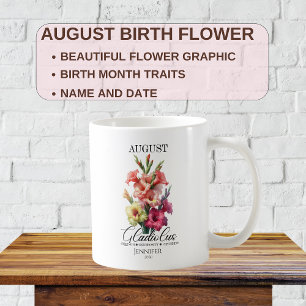 Caneca De Café Gladíolo Flor de Aniversário de Agosto Personalizá