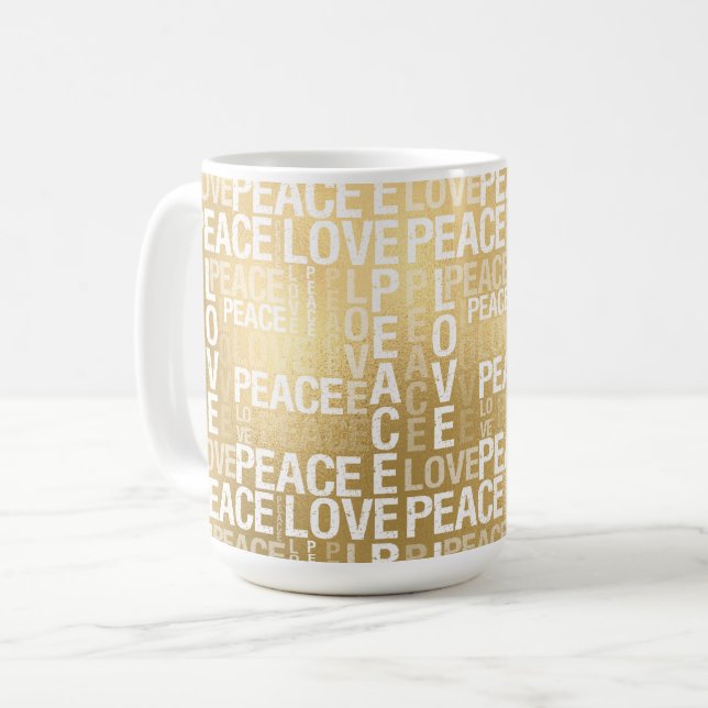 Caneca De Café Glam Dourado Peace Love (Frente Esquerda)