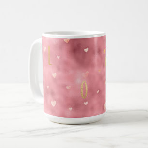 Caneca De Café Glam Dourado Rosa Aquarela Amor Corações