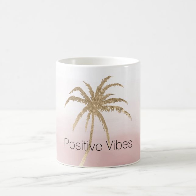Caneca De Café Glam Dourado Tropical Palm Pink ombre (Centro)
