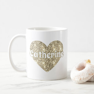 Caneca De Café Glam Girly Dourado Glitter Heart Name