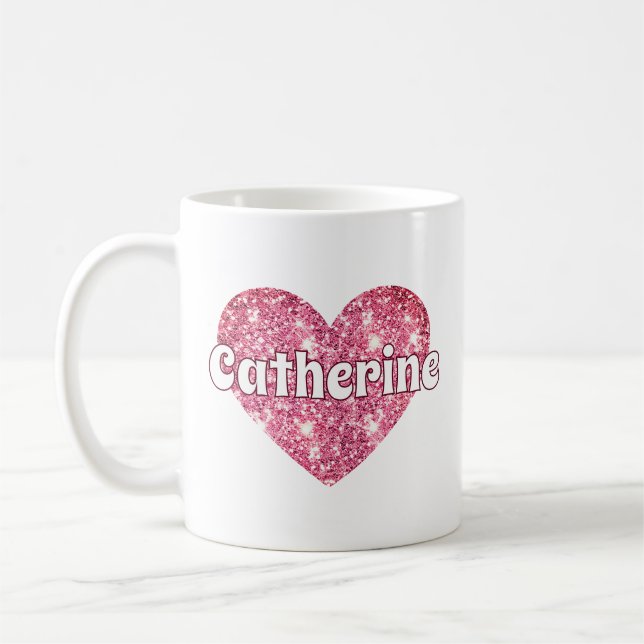 Caneca De Café Glam Girly Pink Glitter Heart Name (Esquerda)