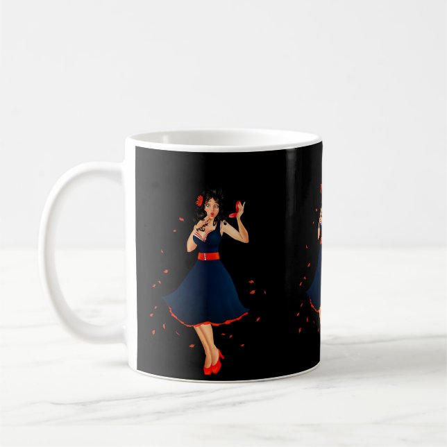 Caneca De Café Glam Retro 1950 Girl. Nome editável (Esquerda)