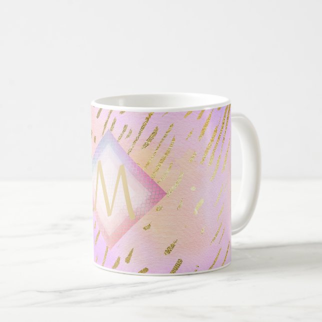 Caneca De Café Glama de Impressão Dourada Rosa Brilhante bonito (Frente Esquerda)