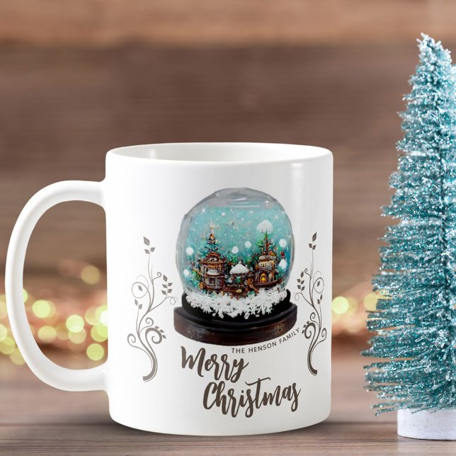 Caneca De Café Glass Snowball Winter Village Foliage Christmas (Criador carregado)