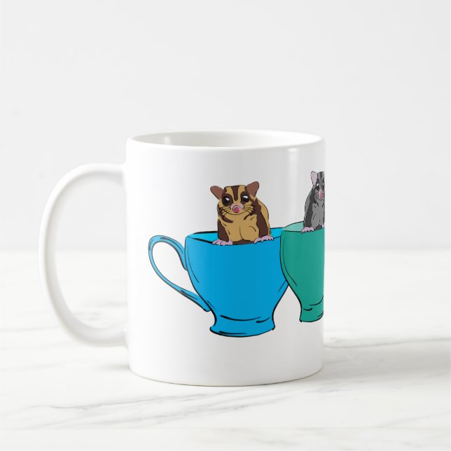 Caneca De Café Gliders de Açúcar Cute em Copas de Chá Ilustradas (Esquerda)
