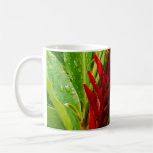 Caneca De Café Glistening Red Ginger Flower and Rain-Kissed Leave