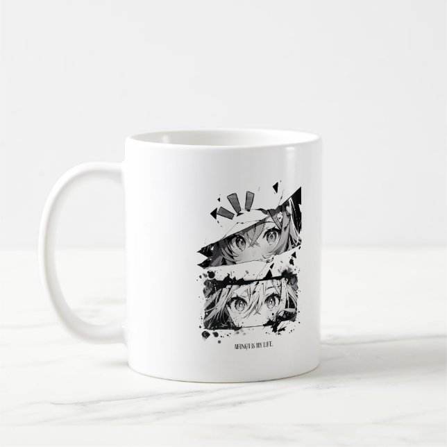 Caneca De Café Glitch Anime Eyes Black & White Aesthetic Manga  (Esquerda)