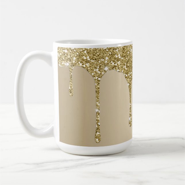 Caneca De Café Glitérico Dourado de Fusão Elegante (Esquerda)