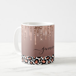 Caneca De Café Glitter Coloca Rosa de Leopardo Dourada Menina
