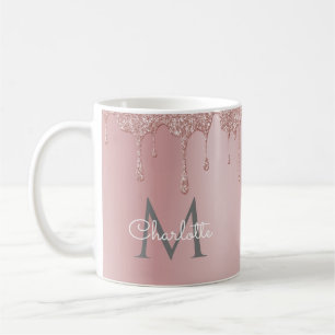 Caneca De Café Glitter Cor-de-Rosa Coloca Glitter Elegante Monogr