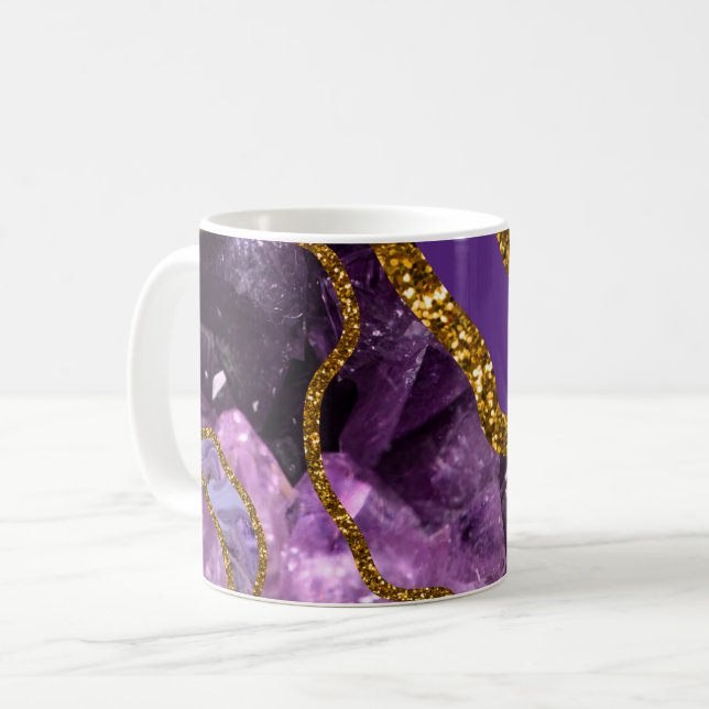 Caneca De Café Glitter de Geodo Agato Puro e Dourado (Frente Esquerda)