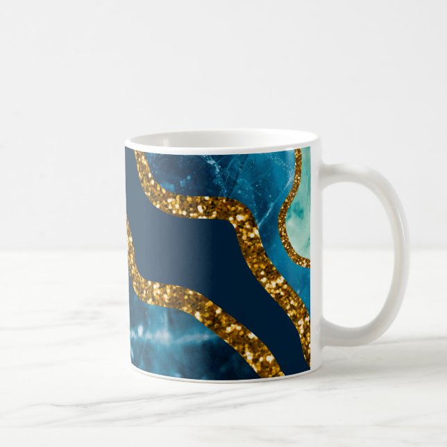 Caneca De Café Glitter de Geodo de Agato Azul e Dourado (Direita)