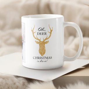 Caneca De Café Glitter Deer Oh Deer Christmas está aqui