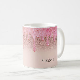 Caneca De Café Glitter Dourado com Rosa de Trendy
