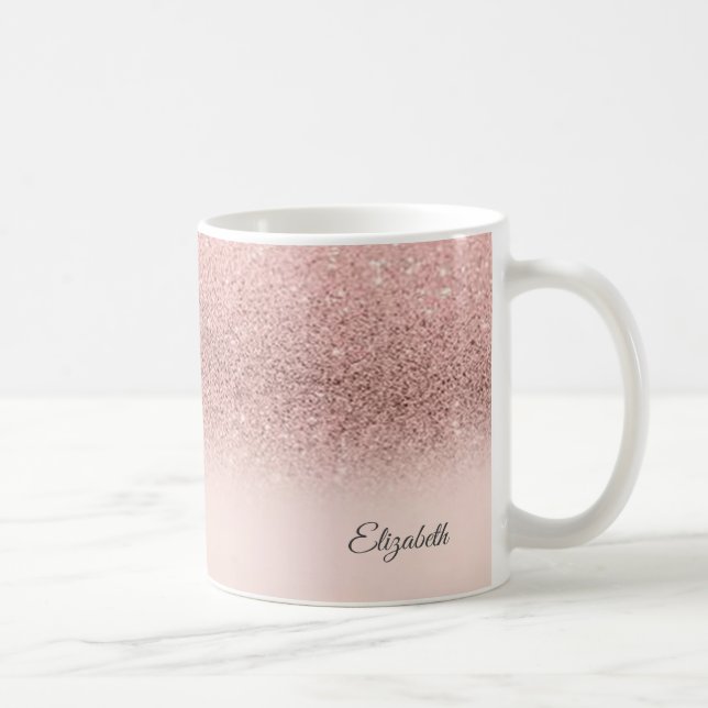 Caneca De Café Glitter Dourado de Rosa de tendências - Personaliz (Direita)