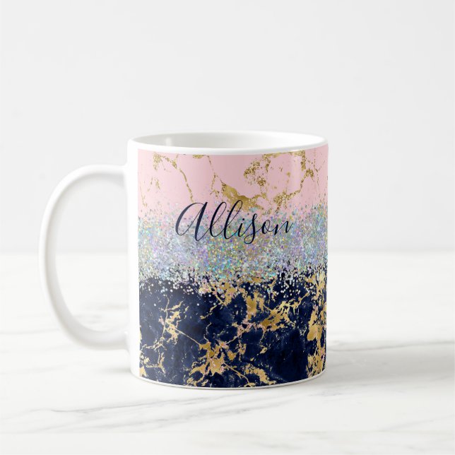 Caneca De Café Glitter e mármore personalizados (Esquerda)