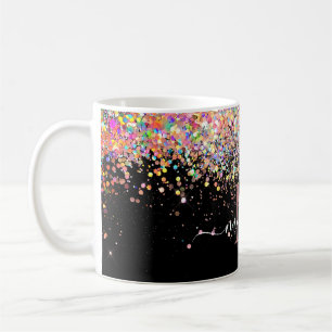 Caneca De Café Glitter Holográfico Menino e Monograma Minúsculo