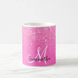 Caneca De Café Glitter ombre, cor-de-rosa-chic, monograma, adicio