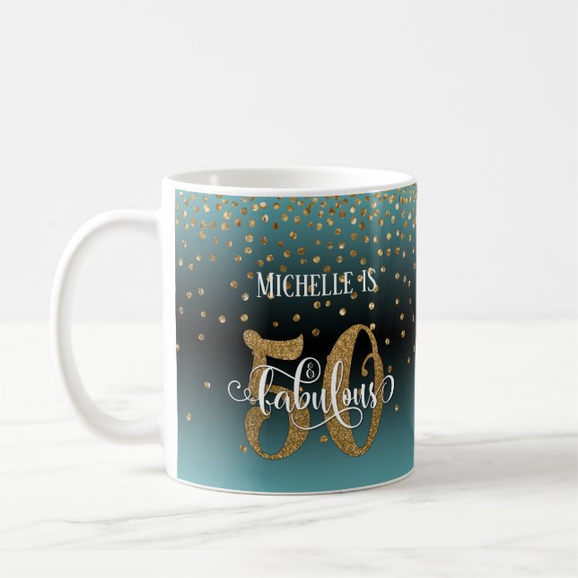 Caneca De Café Glitter Script 50 & Fabuloso Turquesa Ombre Preto (Esquerda)
