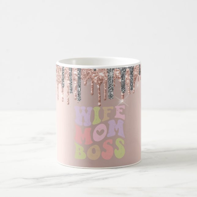 Caneca De Café Glitter Silver Glitter Gota Esposa Rosa Dourada Mã (Centro)