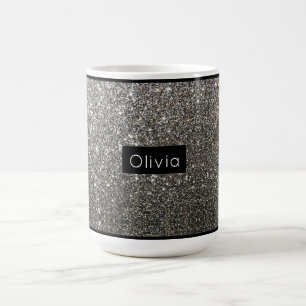Caneca De Café Glitter Silver Sparkly com nome personalizado