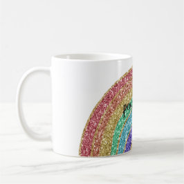 Caneca De Café Glitter Sparkle Dourado Arco-Íris