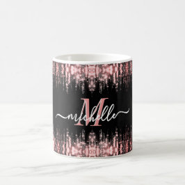 Caneca De Café Glitter Sparkle Rosa Dourado Girly Monogramas