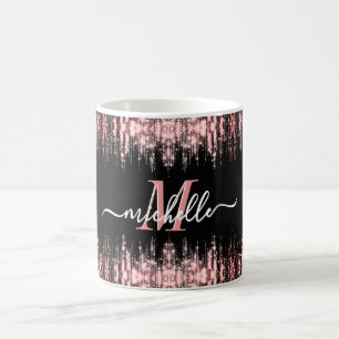 Caneca De Café Glitter Sparkle Rosa Dourado Girly Monogramas