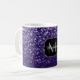 Caneca De Café Glitter ultra violeta escura brilha monograma