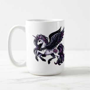 Caneca De Café Glitter unicórnio Cósmico negro pegasus