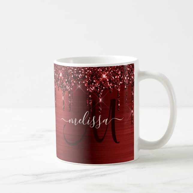 Caneca De Café Glitter Vermelho Chic Drives Com Monograma De Meta (Direita)