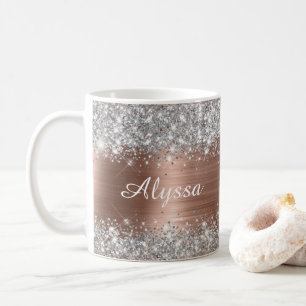 Caneca De Café Glittery Chic Rosa Dourado Glam Name