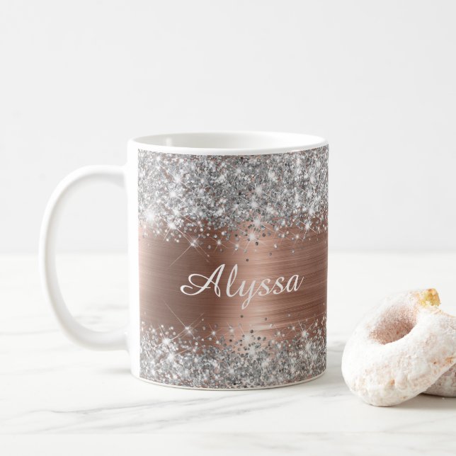 Caneca De Café Glittery Chic Rosa Dourado Glam Name (Com Donut)