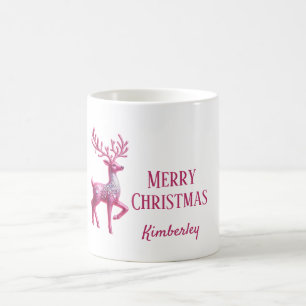 Caneca De Café Glittery Pink Veer Merry Christmas Name Mug