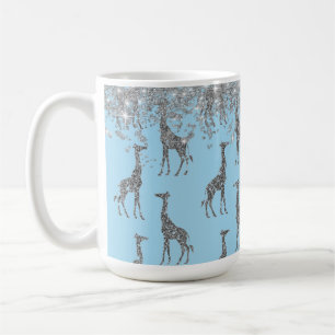Caneca De Café Glittery Silver Giraffe on Dreamy Blue