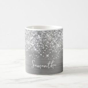 Caneca De Café Glittery Silver Glam Name