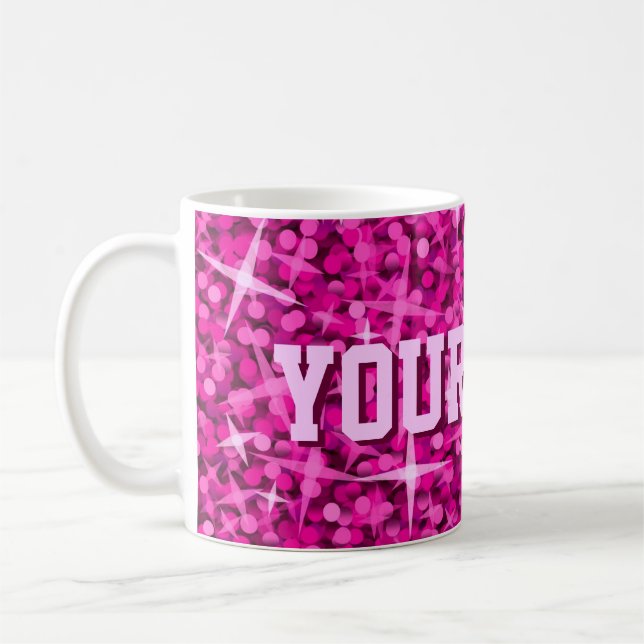 Caneca De Café Glitz Pink impressão mug 'seu texto' (Esquerda)