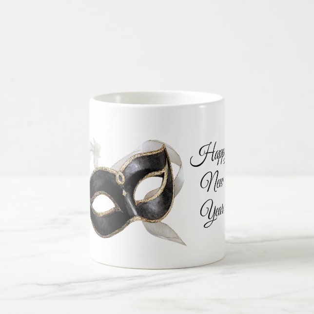 Caneca De Café Glitzy Gold Silver New Year Black Mask (Centro)