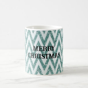 Caneca De Café Glitzy Green White Chevron Strips Natal