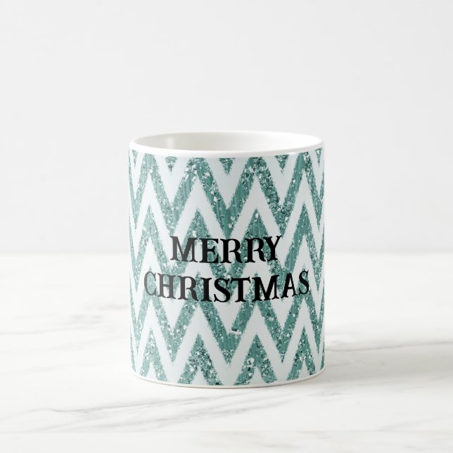 Caneca De Café Glitzy Green White Chevron Strips Natal (Centro)