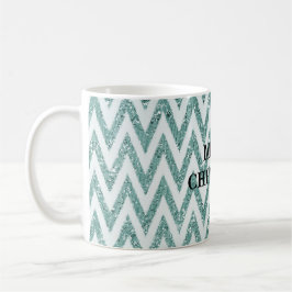 Caneca De Café Glitzy Green White Chevron Strips Natal